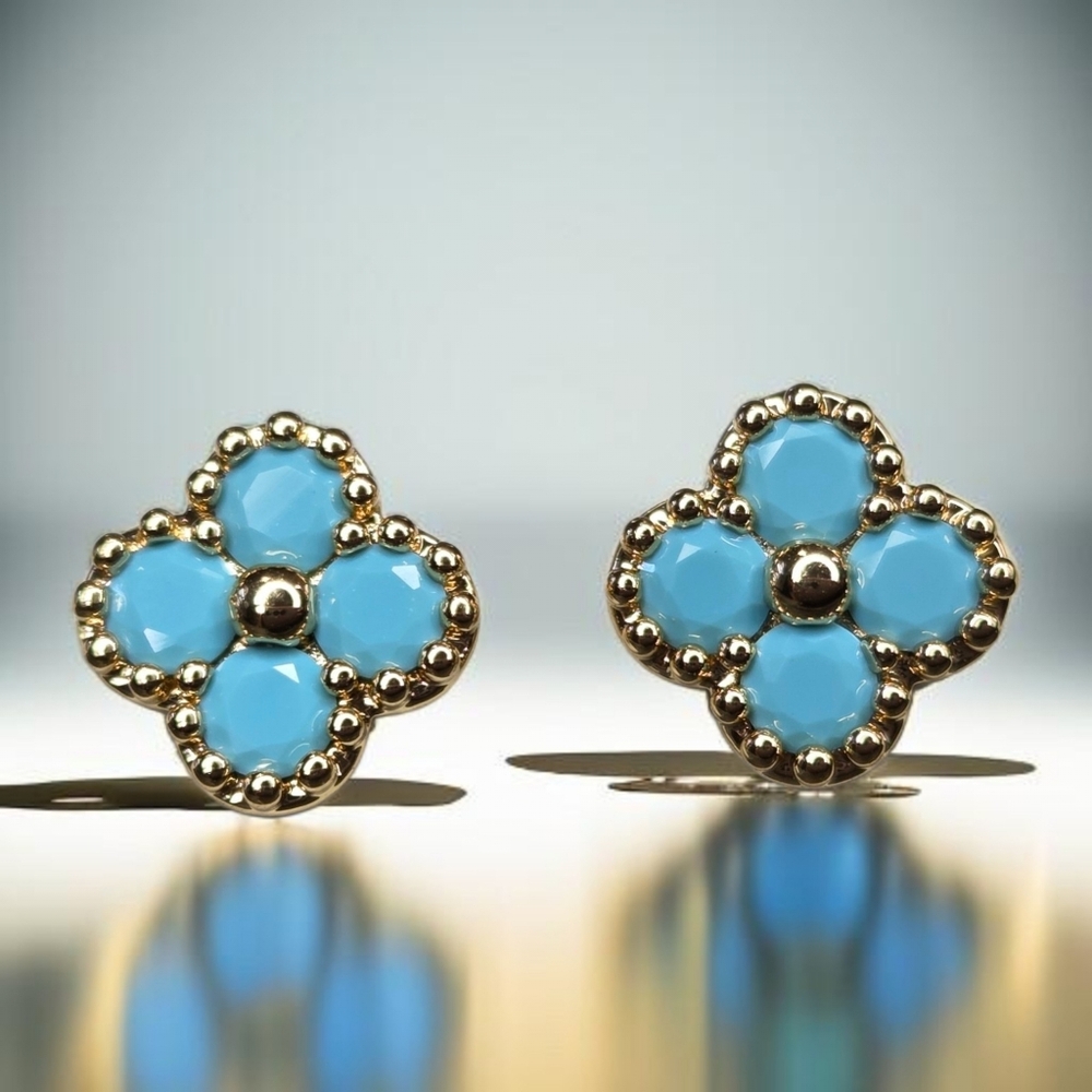 18k Gold Plated Turquoise Clover Stud Earrings